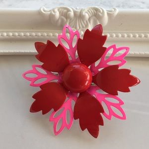 Vintage flower brooch pin Pink & Red & Fantastic
